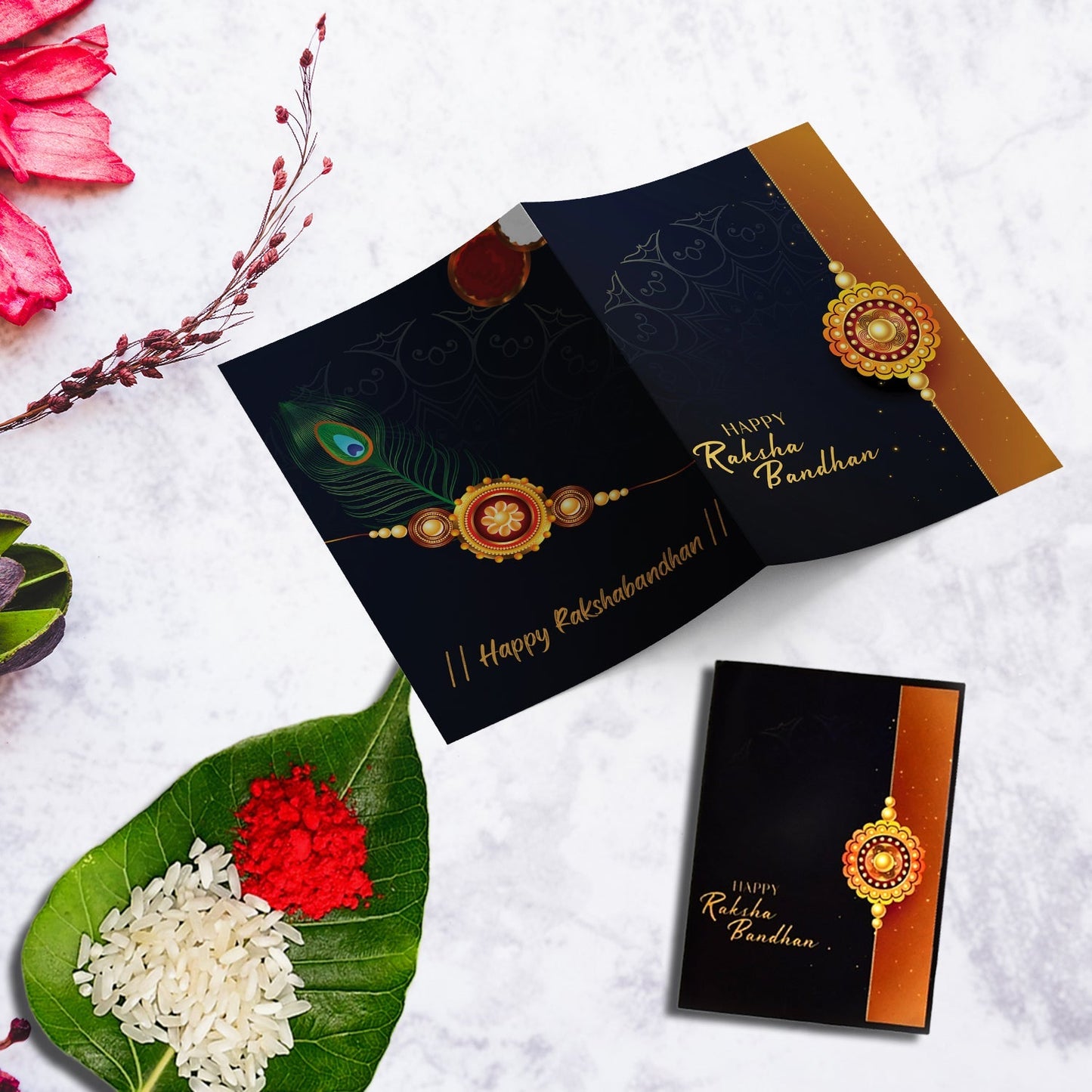 Swastik Rakhi Gift Combo With Choco Coated Butterscotch Roli-chawal Coin Raksha Bandhan Greeting Card For Brother