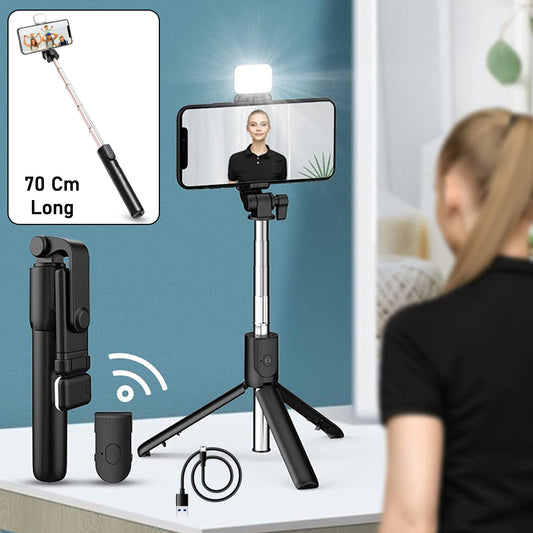 3 In 1 Wired Selfie Stick With Extendable Handle (70 Cm Long)