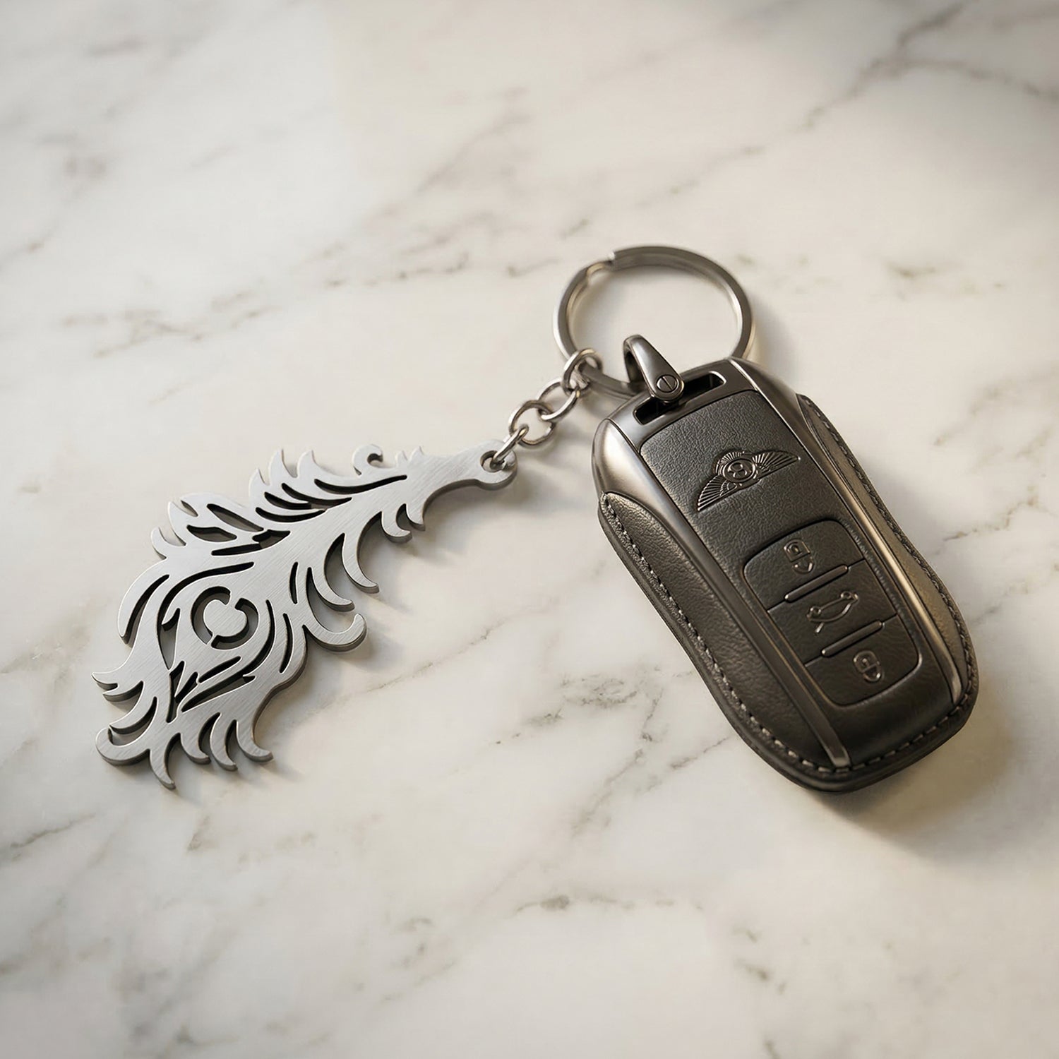 Premium Metal Morpich Feather Design Keychain 1 Pc