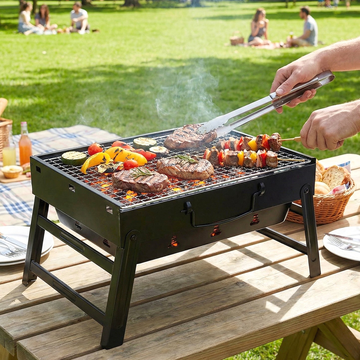 Portable Foldable Charcoal Bbq Grill With Grilling Mesh (1 Pc 36x27 Cm)