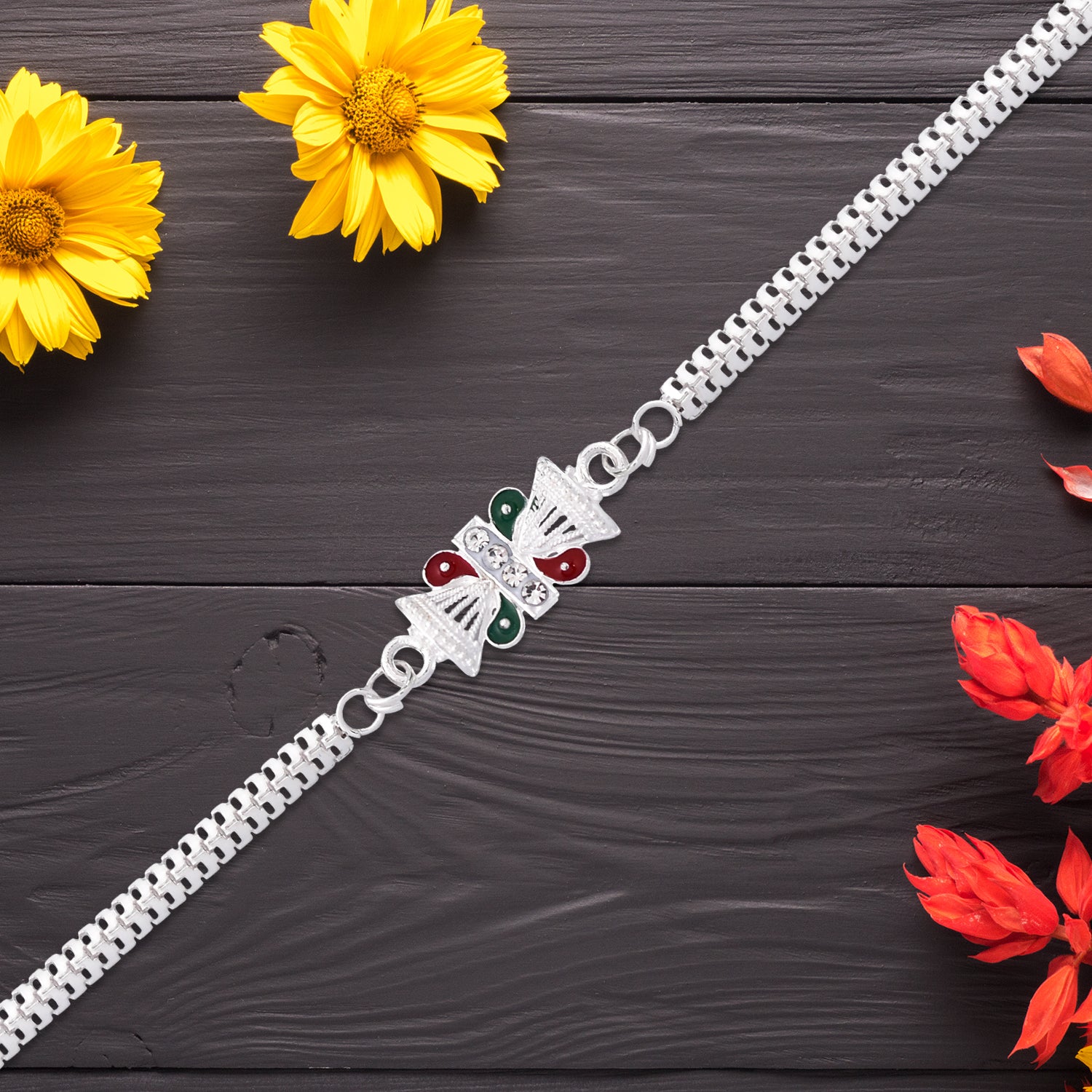 Twin Kalash Design Silver-toned Rakhi