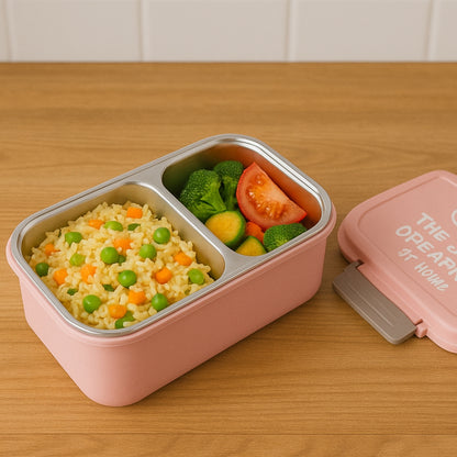 5583 Miracle Quick Lock Leak Proof 2 Compartment Stainless Steel Lunch Box Inner Plate Reusable Microwave Freezer Safe Lunch Box Trendy Thermal Insulation Leak Proof For Office Vacuum Tiffin Box For Boys  Girls  School  Office Women And Men