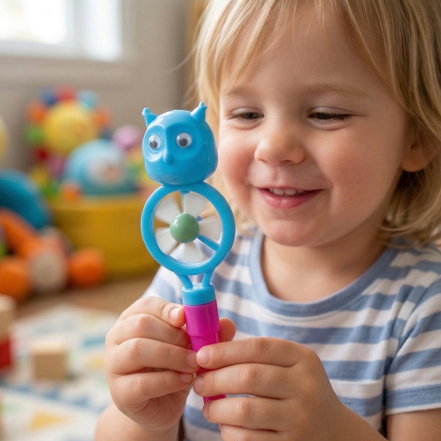Kids Toothbrush With Cartoon Whistle Fan (2 Pc Set)