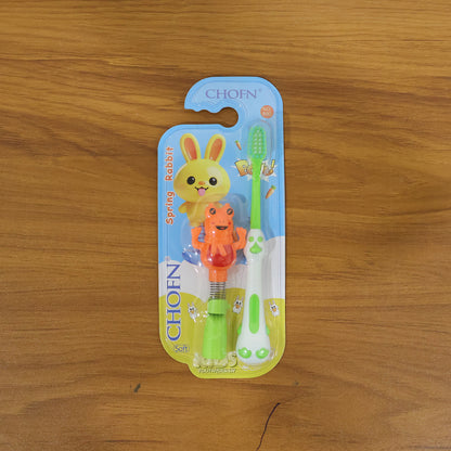 Kids Cartoon Spring Frog Toy With Toothbrush Set (2 Pc Set)