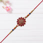 Red Floral Stone Rakhi With Bead Accents
