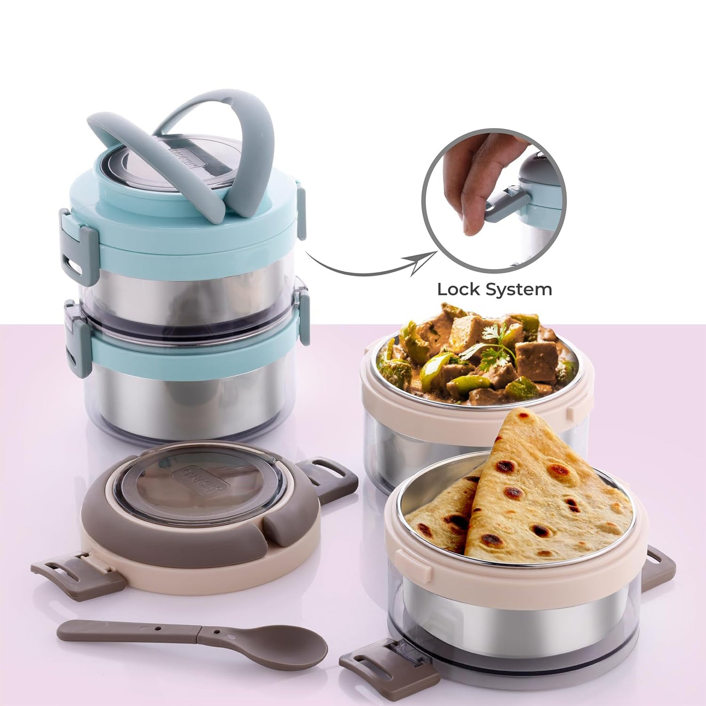 Ganesh Steko-2 Double Layer Stainless Steel Insulated Lunch Box Set