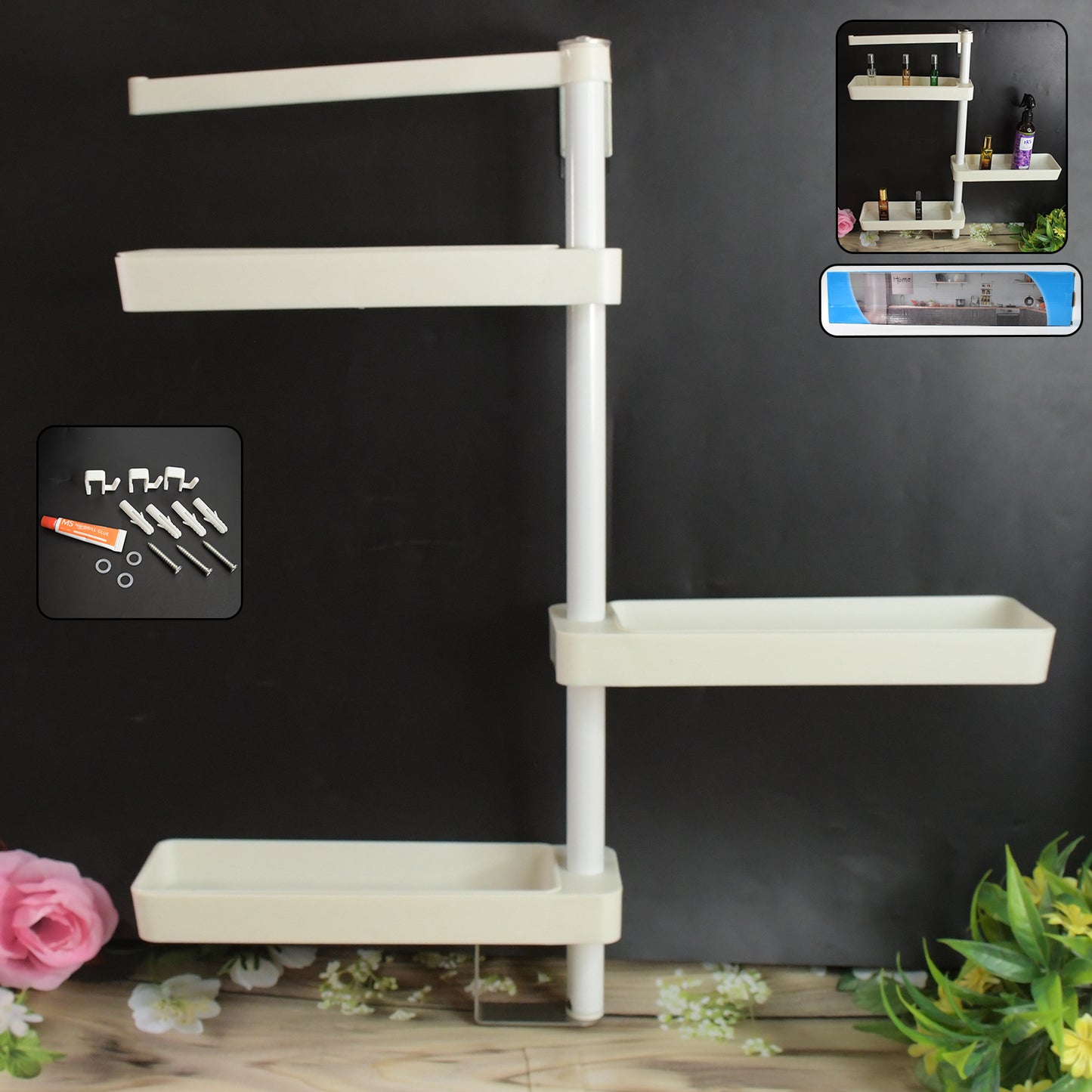 Kitchen Organization Rotating Shelf Storage Racks Multipurpose Adjustable (1 Set)