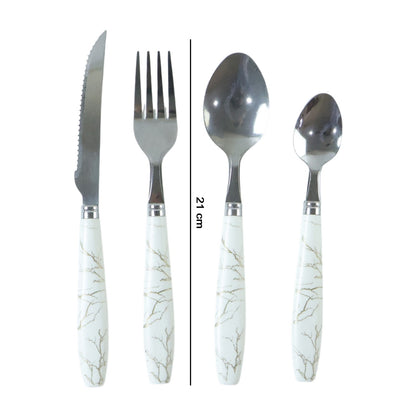 Stainless Steel Cutlery Set With Marble Design Handle (4 Pc  Set)