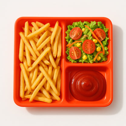 Plastic 3-compartment Rectangular Meal Serving Tray  Plates (1 Pc)