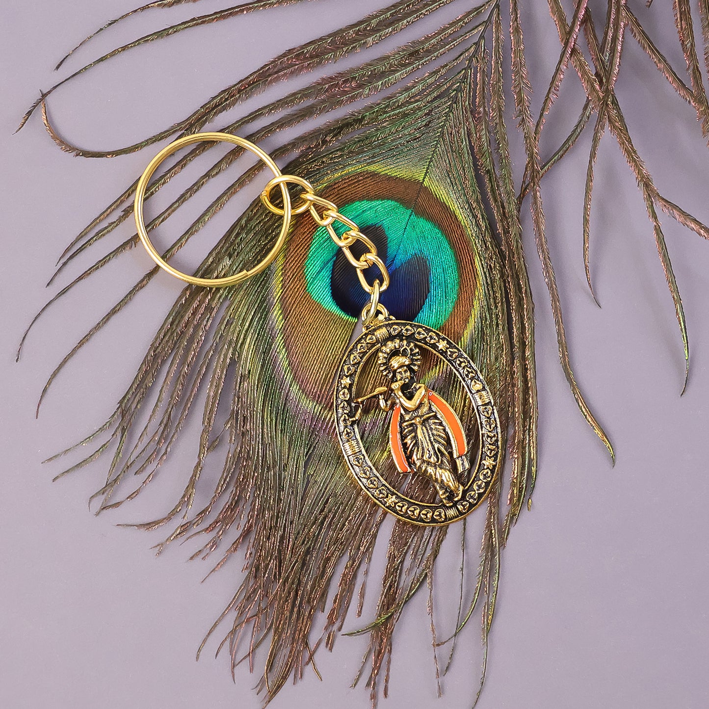 Metal Traditional Decorative Lord Krishna Keychain (1 Pc)