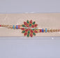 Red And Green Colored Stone Flower Design Rakhi
