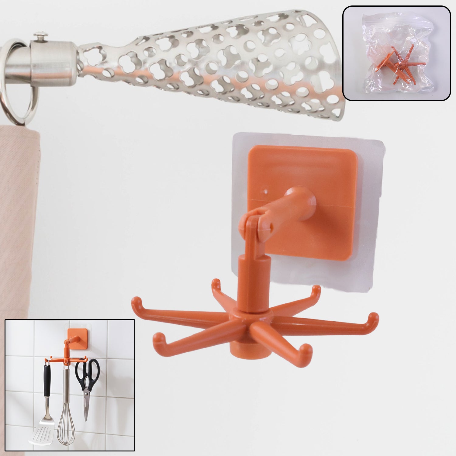 Orange 360 Rotating Wall Mounted Kitchen Utensils Hook Stand (1 Pc)