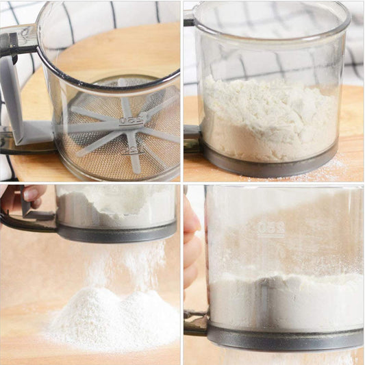 Plastic Flour Sieve Cup With Handle And Fine Mesh Filter For Kitchen Baking