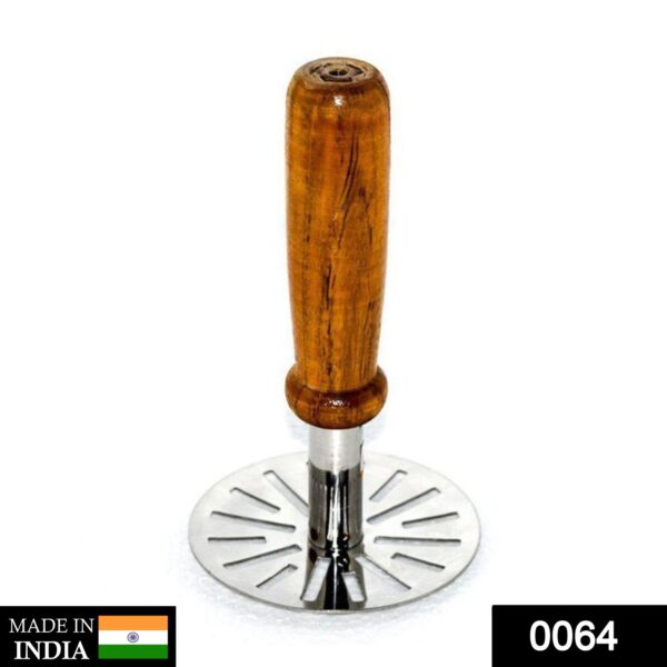 0064 Stainless Steel Potato Masher, Pav Bhaji Masher with wooden handle