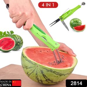 2814 Stainless Steel Fruit Scooper Seed Remover Melon Baller Carving Knife Double Sided Melon Baller for Watermelon Ice Cream.