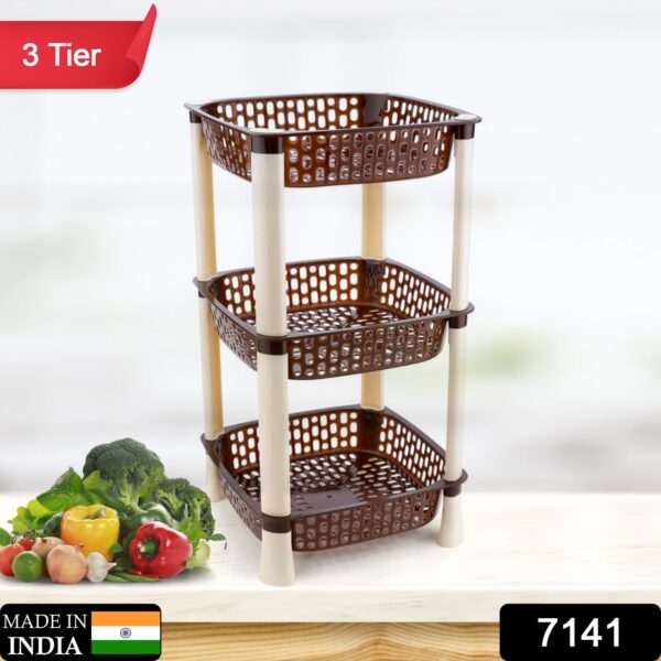 7141 Multi-Purpose 3tier Square Shape Kitchen Storage Basket Rack for Kitchen, Bedroom, Bathroom, Home, Pantry, Washing & Utility Area