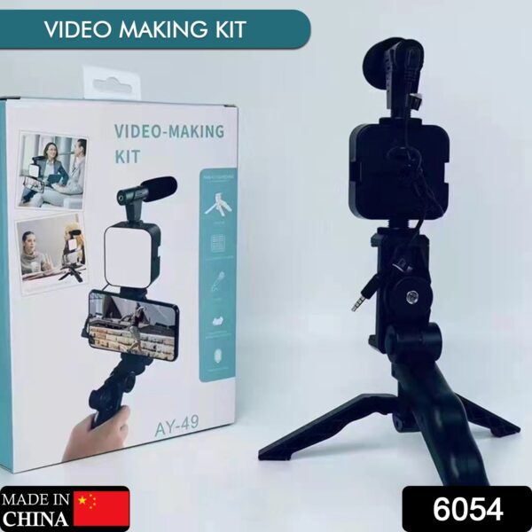 6054 Vlogging Kit for Video Making with Mic Mini Tripod Stand, LED Light & Phone Holder Clip for Making Videos