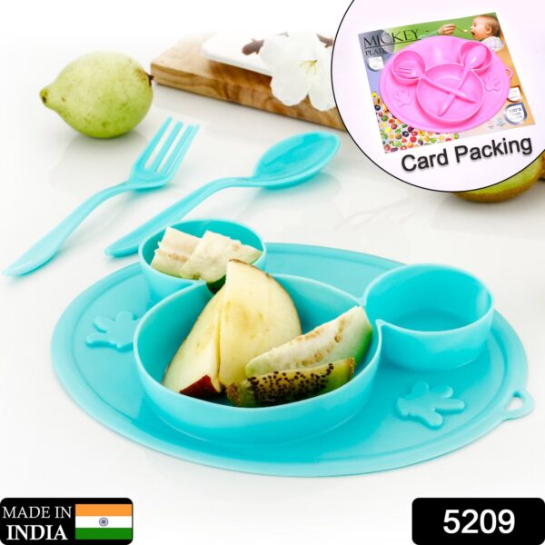 5209 Silicon Micky Plate And 1 Spoon & 1 Fork Card Paking ( 1 Pc Product)