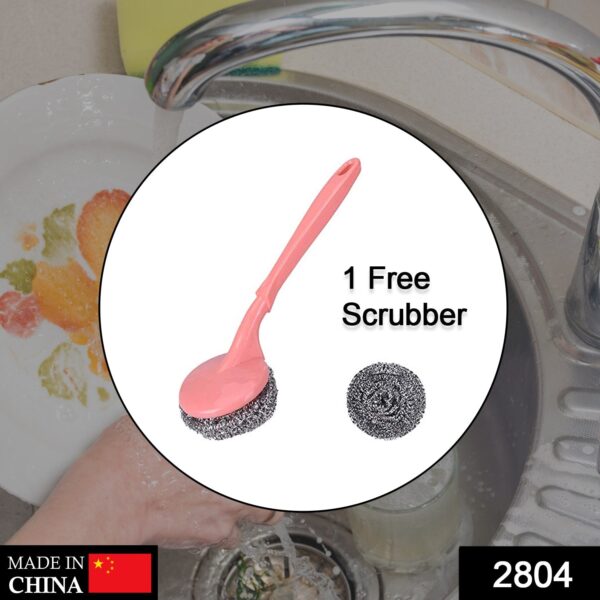 2804 Scrubber with Handle for Kitchen and Utensil Cleaning and Hard Stains,