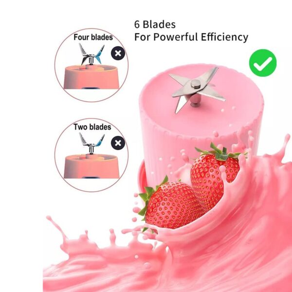 5334A BLENDER PORTABLE JUICER FOR SMOOTHIE , JUICE , VEGETABLE SHAKES WITH 6 BLADES WIRELESS CHARGING MINI PERSONAL SIZE MIXER BOTTLE GRINDER, 380 ML MULTICOLOR