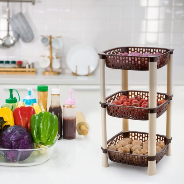 7141 Multi-Purpose 3tier Square Shape Kitchen Storage Basket Rack for Kitchen, Bedroom, Bathroom, Home, Pantry, Washing & Utility Area