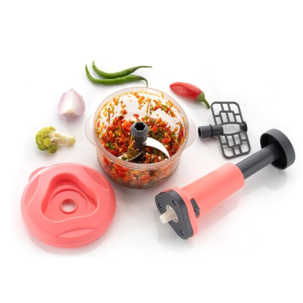 5102 2in1 push chopper 800ml Stainless Steel Blade Quick & Powerful Manual Hand Held Food Chopper to Chop & Cut Fruits, Vegetables, Herbs, Onions for Salsa, Salad