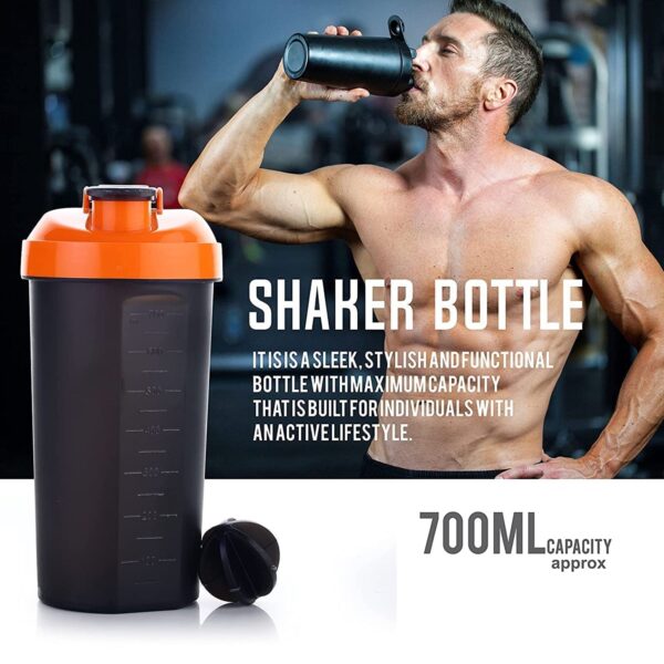 4879 700ml Protein Shaker Bottle with Powder Storage 3-Compartment Gym Shake Blender