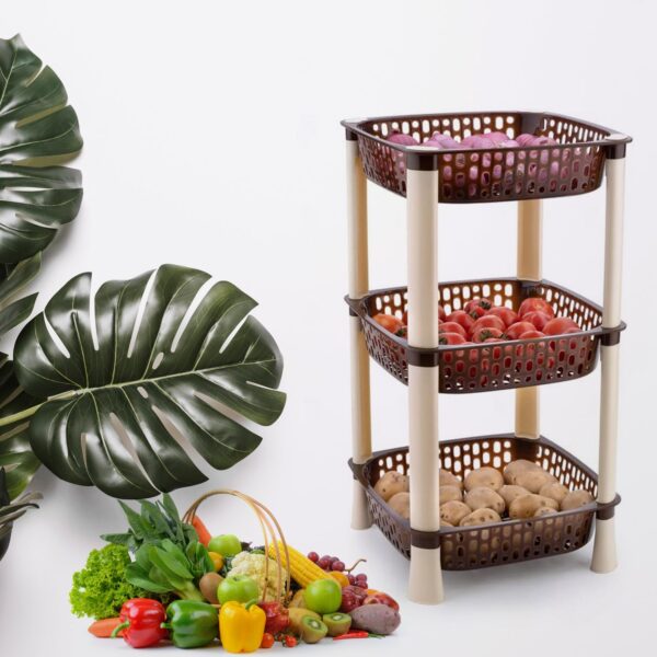 7141 Multi-Purpose 3tier Square Shape Kitchen Storage Basket Rack for Kitchen, Bedroom, Bathroom, Home, Pantry, Washing & Utility Area