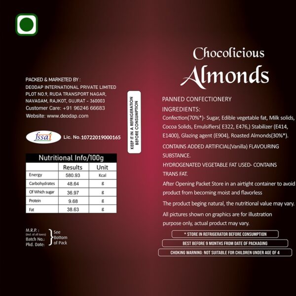 7827 EFFETE CHOCOLATE DRYFRUITS CHOCOLICIOUS ALMONDS 96GM