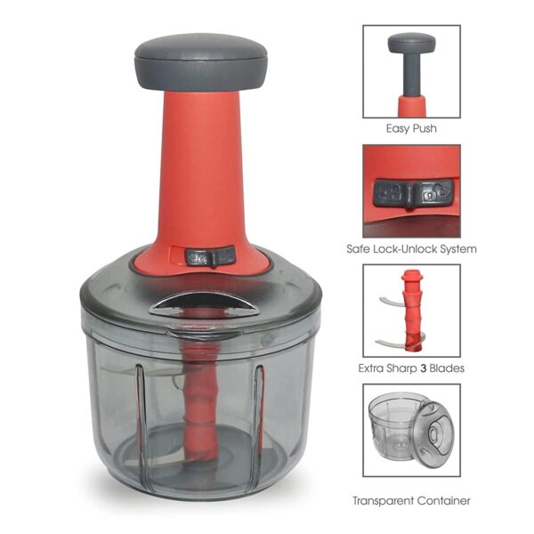 5901 Matte Finish Manual Hand Press Chopper for Kitchen, Mini Handy & Compact Chopper with 3 Blades for Effortlessly Chopping Vegetables & Fruits for Your Kitchen.