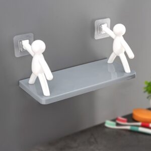 9271B Self Adhesive cute Floating Shelves Wall Shelf | Wall Mounted Organizer - Human Figurine | Brown Box