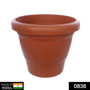 0838 Garden Heavy Plastic Planter Pot/Gamla 8 inch (Brown, Pack of 1,Medium )