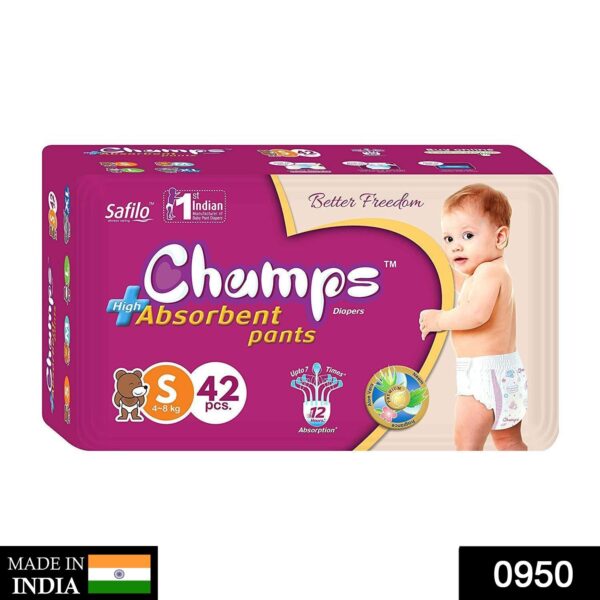 0950 Premium Champs High Absorbent Pant Style Diaper Small Size, 42 Pieces (950_Small_42) Champs