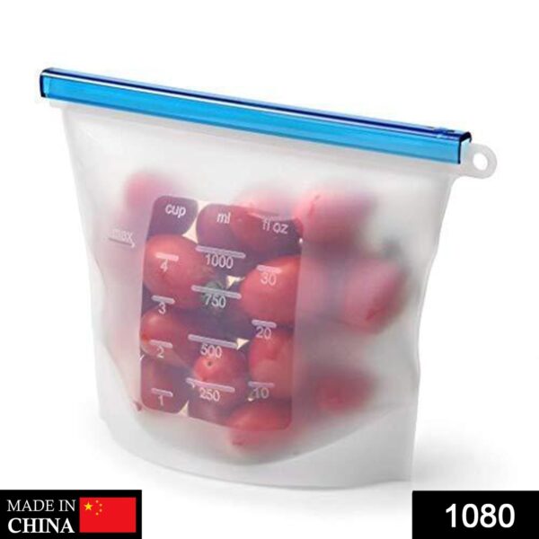 1080 Reusable Silicone Airtight Leakproof Food Storage Bag - 1 ltr