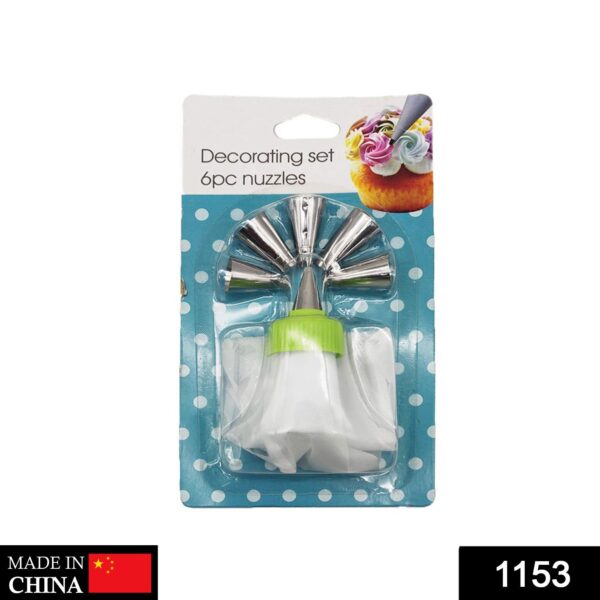1153 Cake Decorating Nozzle with Piping Bag (Pack of 6)
