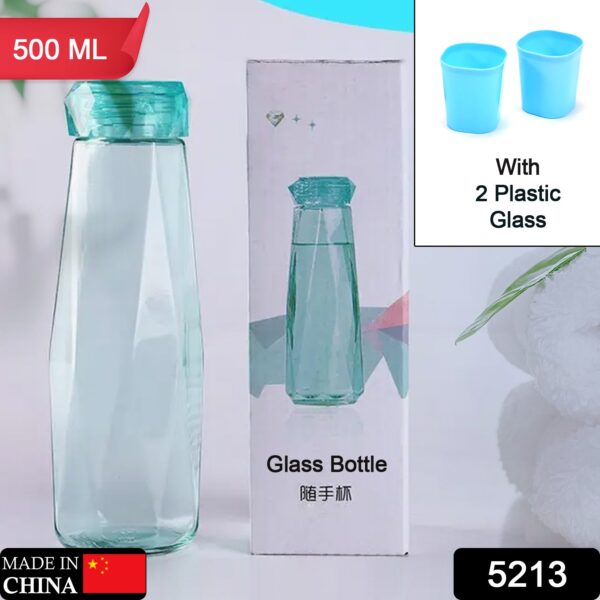 5213 Glass Fridge Water Bottle Plastic Cap With Two Water Glass For Home & Kitchen Use