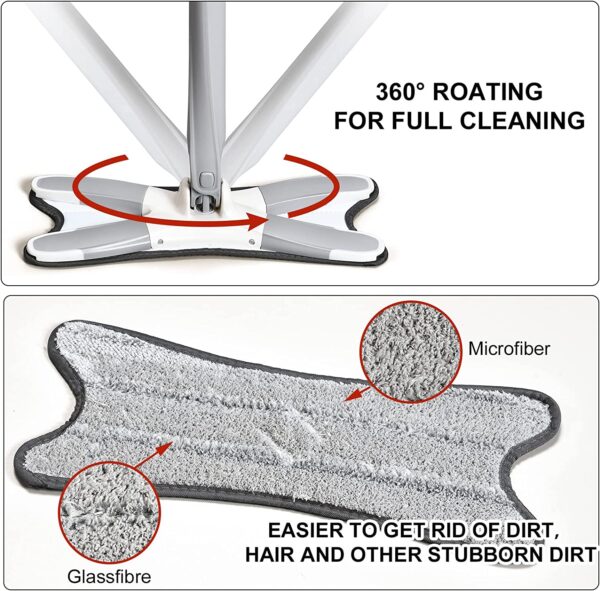 4874 X Shape Mop or Floor Cleaning Hands-Free Squeeze Microfiber Flat Mop System 360° Flexible Head, Wet and Dry mop for Home Kitchen with 1 Super-absorbent Microfiber Pads.