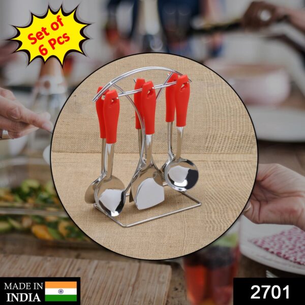 2701 6 Pc SS Serving Spoon With stand used in all kinds of household and kitchen places for holding spoons etc.