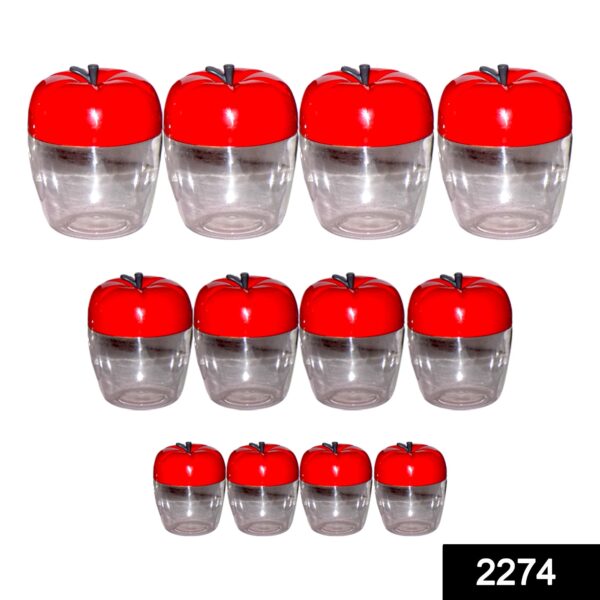 2274 Air Tight Apple Shape Storage Container - 500 ml, 800 ml and 1500 ml (4 Pcs Each Size, 12 Pcs)