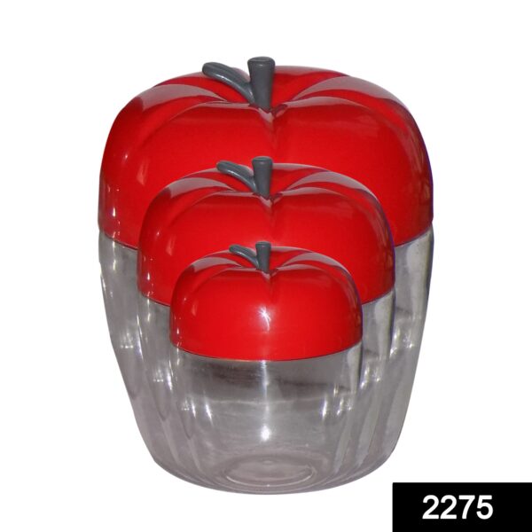 2275 Apple Shape Plastic Container 3-Pcs Set (1500ml,800ml,500ml)