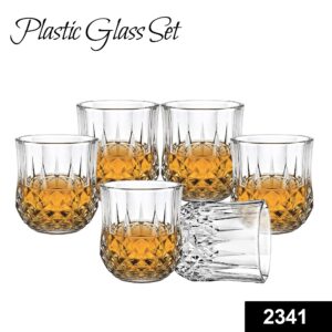 2341 Heavy unbreakable Stylish look fully Transparent Plastic Glasses Set 315ml (6pcs)