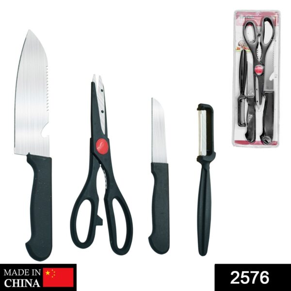 2576 Stainless Kitchen Tool Set (Butcher Knife, Standard Knife, Peeler and Kitchen Scissor) - 4 Pcs