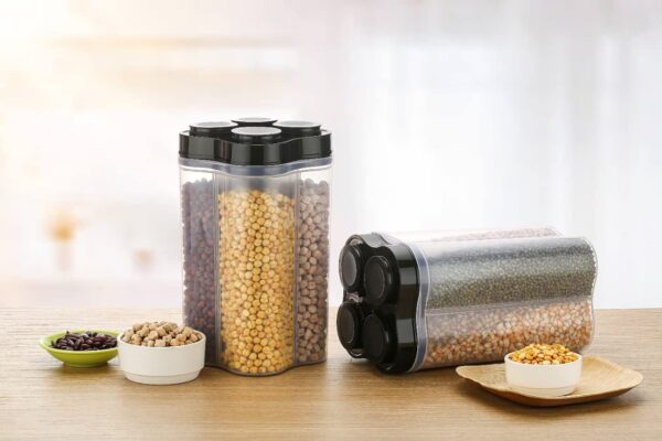 0764B Plastic Lock Food Storage 4 Section Container Jar for Grocery, Fridge Container.