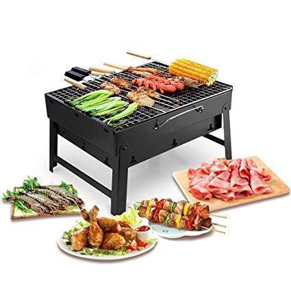 0126 Folding Barbeque Charcoal Grill Oven (Black, Carbon Steel)