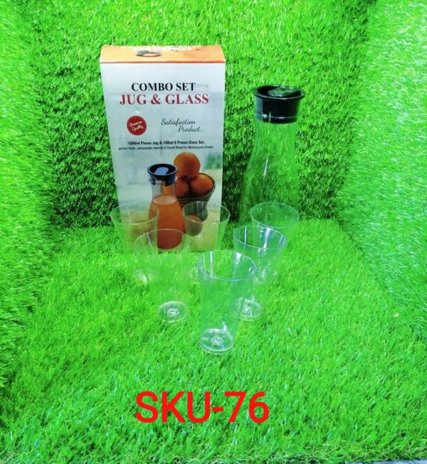 0076_Transparent Unbreakable Water Juicy Jug and 6 Pcs. Glass Combo Set for Dining Table Office Restaurant Pitcher