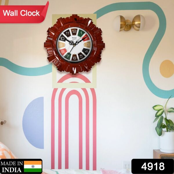 4918 Wooden Look Designer Wall Clock Plastic Decorative Latest Wall Clock Battery Operated Round Easy to Read for Room/Home/Kitchen/Bedroom/Office/School